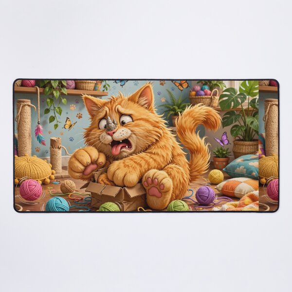 Item preview, Funny Fluffy Orange Cat in Tiny Box | Whimsical Cartoon Animal Art designed and sold by TreatLLC.