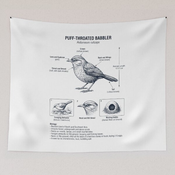 Item preview, Puff Throated Babbler Scientific Anatomy Ornithology Bird Birding Lover designed and sold by dian-rody-crest.