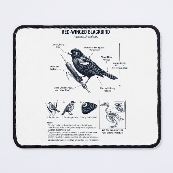 Item preview, Red winged Blackbird Scientific Anatomy Ornithology Bird Birding Lover designed and sold by dian-rody-crest.