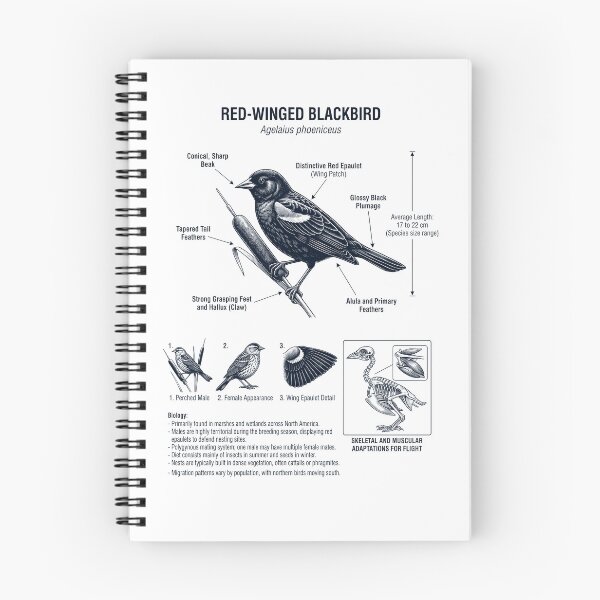Item preview, Red winged Blackbird Scientific Anatomy Ornithology Bird Birding Lover designed and sold by dian-rody-crest.