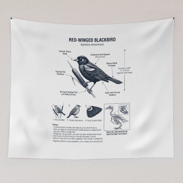 Item preview, Red winged Blackbird Scientific Anatomy Ornithology Bird Birding Lover designed and sold by dian-rody-crest.