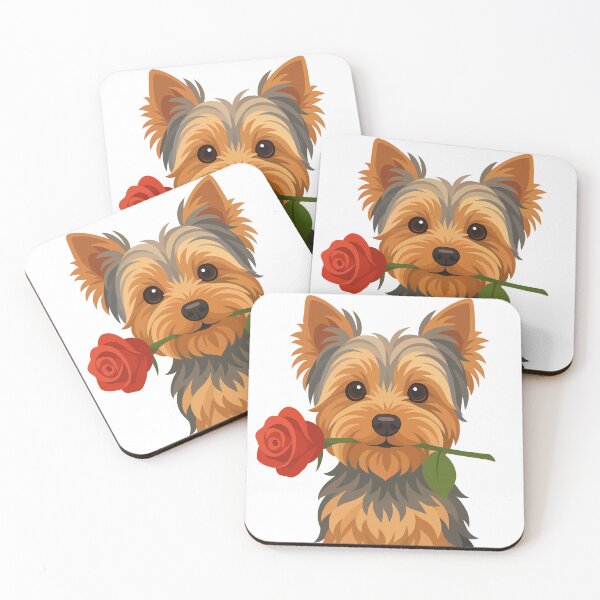 Item preview, Cute Yorkshire Terrier with Red Rose | Whimsical Dog Illustration designed and sold by ZanyPaintbrush.