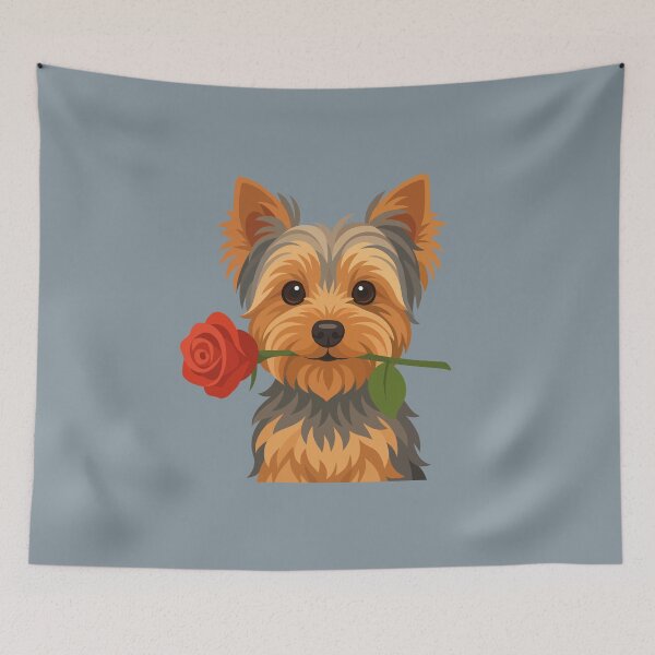 Item preview, Cute Yorkshire Terrier with Red Rose | Whimsical Dog Illustration designed and sold by ZanyPaintbrush.