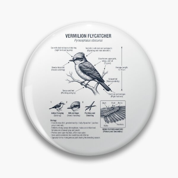 Item preview, Vermilion Flycatcher Scientific Anatomy Ornithology Bird Birding Lover designed and sold by dian-rody-crest.