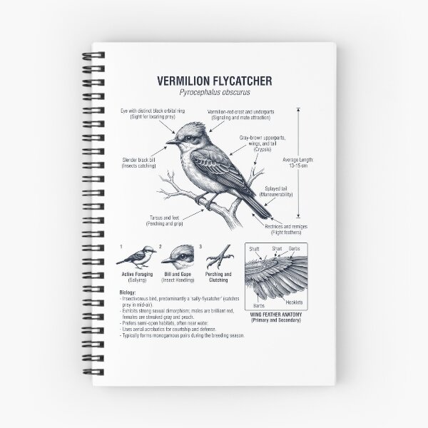 Item preview, Vermilion Flycatcher Scientific Anatomy Ornithology Bird Birding Lover designed and sold by dian-rody-crest.