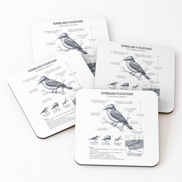 Item preview, Vermilion Flycatcher Scientific Anatomy Ornithology Bird Birding Lover designed and sold by dian-rody-crest.