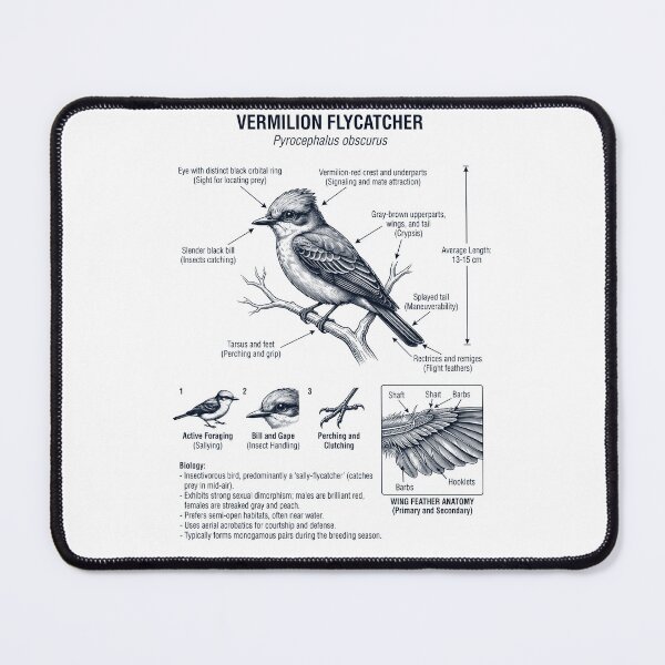 Item preview, Vermilion Flycatcher Scientific Anatomy Ornithology Bird Birding Lover designed and sold by dian-rody-crest.