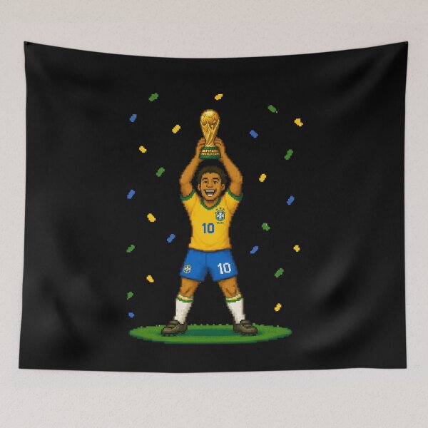 Item preview, 8-Bit Brazil Soccer Champion Holding Golden Trophy Pixel Art PNG | Retro Football Game Design designed and sold by rubbytipsy.