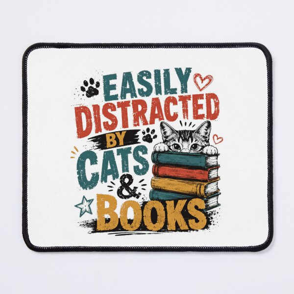 Item preview, Easily Distracted By Cats & Books Cat Lover Bookworm Reader designed and sold by RetroMini2026.