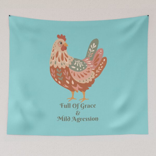 Item preview, Funny Sassy Women Gift Shirt, Full Of Grace And Mild Aggression Boho Chicken Tee, Unique Folk Art Farm Girl Tee designed and sold by ZenfiniteDesign.