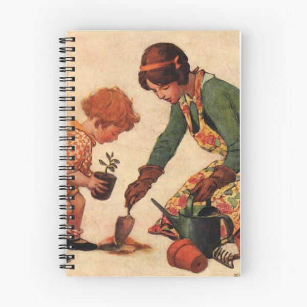 Item preview, Mother and Daughter Gardening  by Manuel Orazi - Vintage Gardening Illustration Children Planting Garden Wall Art designed and sold by RickE.