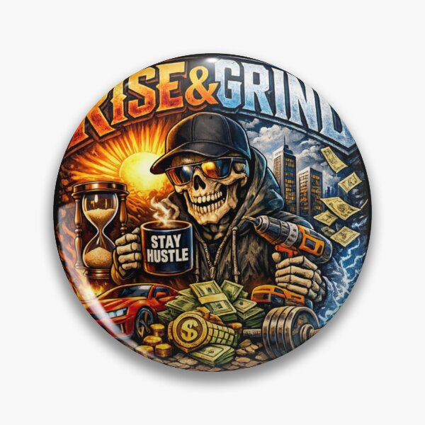 Item preview, Rise & Grind Skull | Hustle Motivation Streetwear Design designed and sold by ZibaCentralShop.