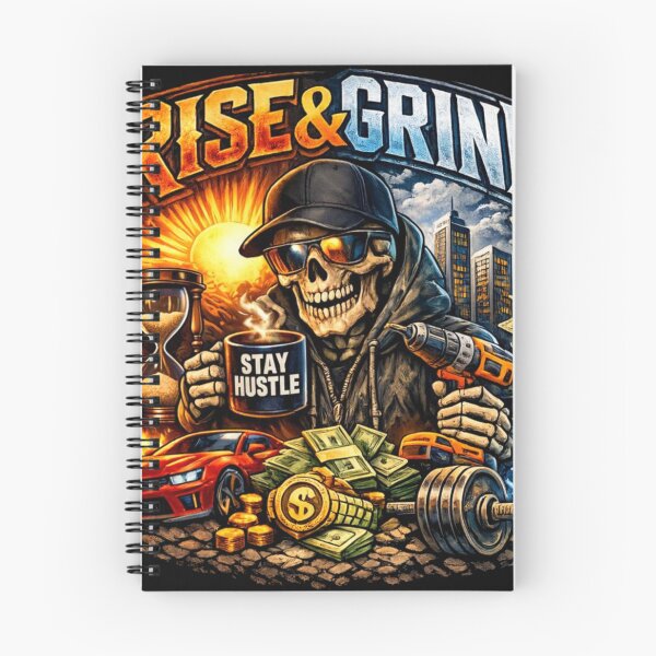 Item preview, Rise & Grind Skull | Hustle Motivation Streetwear Design designed and sold by ZibaCentralShop.