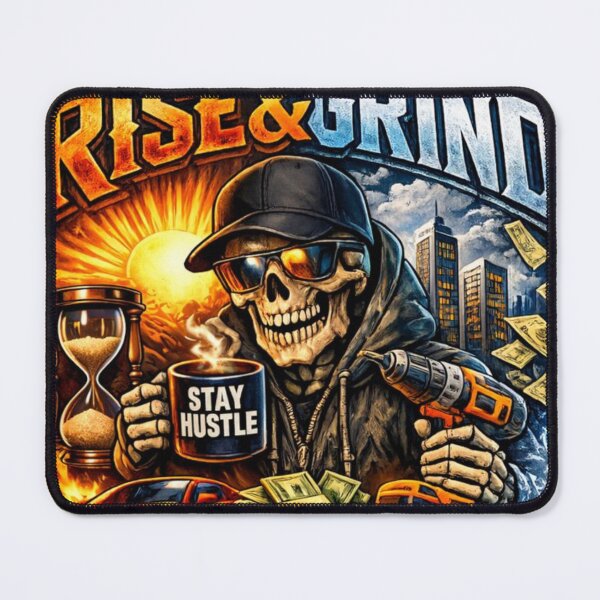 Item preview, Rise & Grind Skull | Hustle Motivation Streetwear Design designed and sold by ZibaCentralShop.