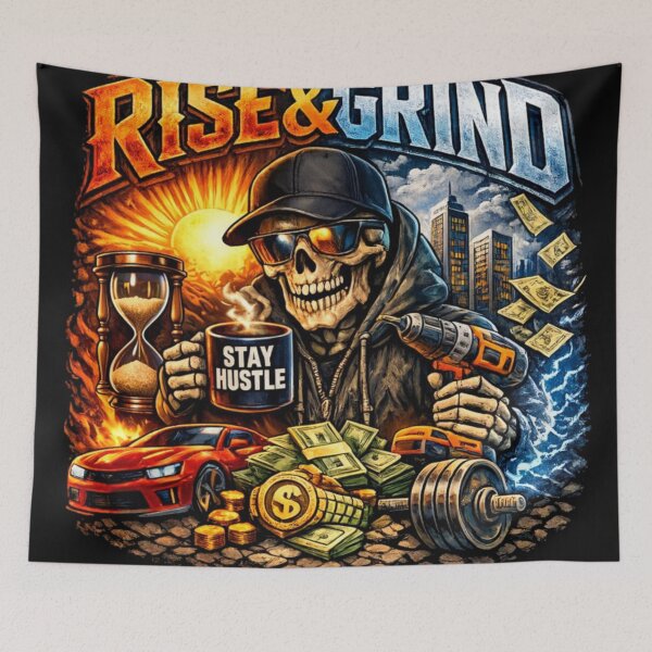 Item preview, Rise & Grind Skull | Hustle Motivation Streetwear Design designed and sold by ZibaCentralShop.