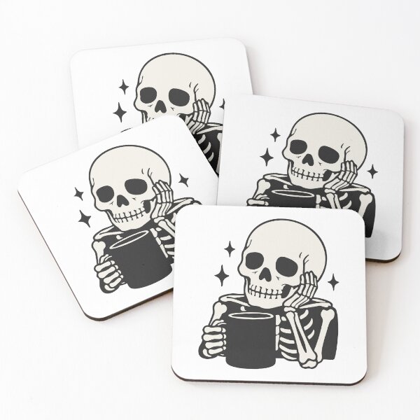 Item preview, Funny Skeleton Holding Coffee Mug Illustration designed and sold by VectorForge Studio.
