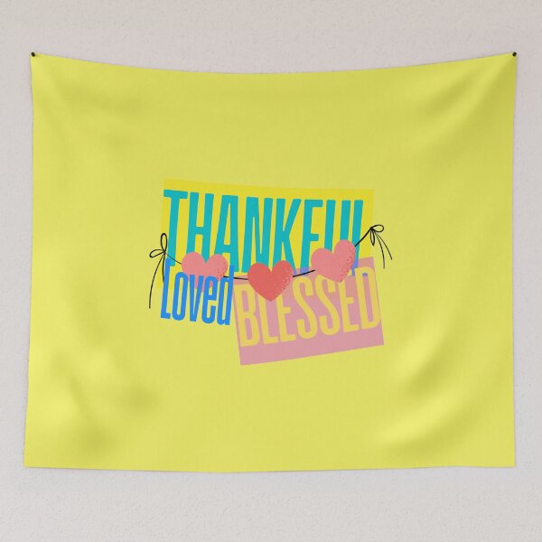 Item preview, Thankful Loved Blessed Retro Typography | Christian Gratitude Quote | Colorful Inspirational Design designed and sold by HappyNestIN.