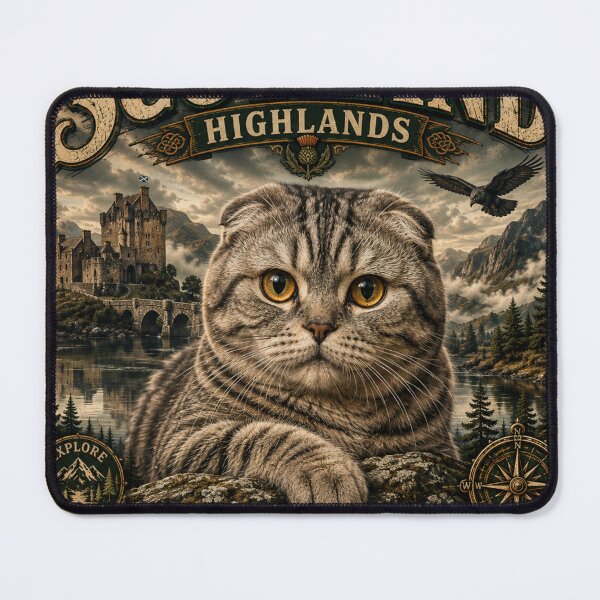 Item preview, Scotland Highlands Scottish Fold Vintage Adventure Cat Retro Travel Outdoor T-Shirt designed and sold by TeeVibeHaus.