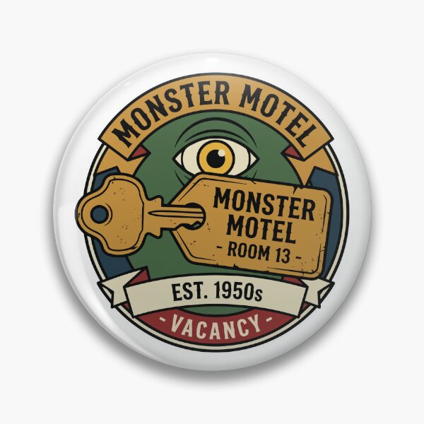 Item preview, Monster Motel Vintage Horror Badge | Retro Americana Room 13 Motel Key designed and sold by Weasel Graphix.