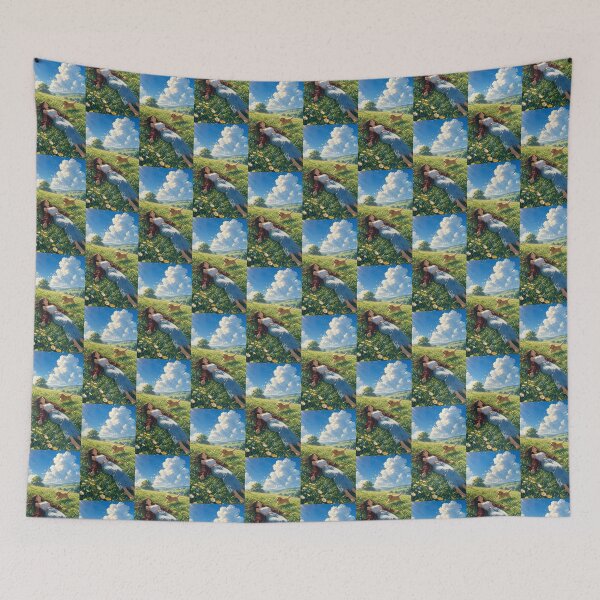 Item preview, Girl Relaxing in Meadow with Dog Anime Art designed and sold by AnamikaArtVibe.