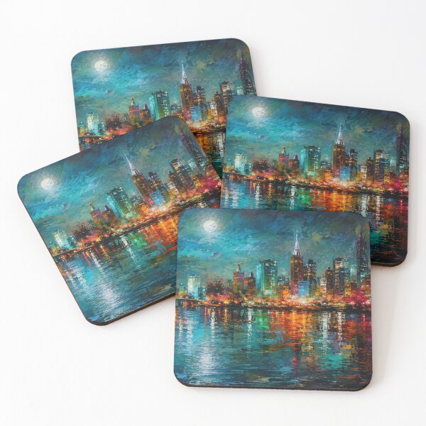 Item preview, Vibrant City Skyline at Night - Modern Blue Cityscape designed and sold by Joey Santiago.