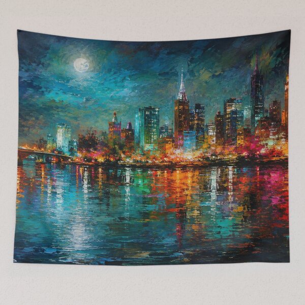 Item preview, Vibrant City Skyline at Night - Modern Blue Cityscape designed and sold by Joey Santiago.