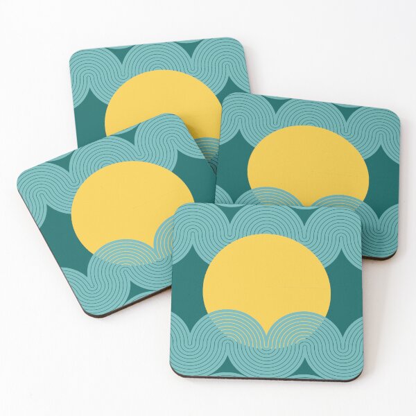 Item preview, Mid Century Modern Sun and Waves Geometric Abstract in Coastal Calm designed and sold by nineFlorals.