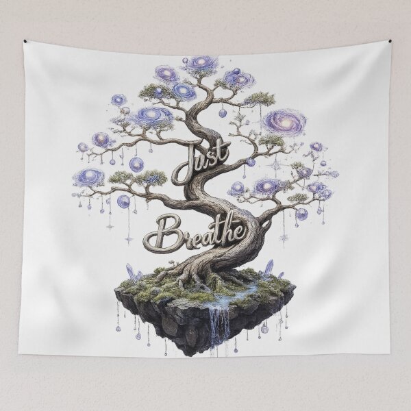 Item preview, Just Breathe Bonsai Galaxy Tree T-Shirt | Cosmic Zen Graphic Tee | Spiritual Meditation Shirt | Minimal Nature Artwork designed and sold by imbreath.