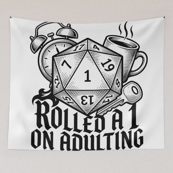 Item preview, Rolled A 1 On Adulting — Woodcut Dice Fail Design designed and sold by Wanderquill Studio.