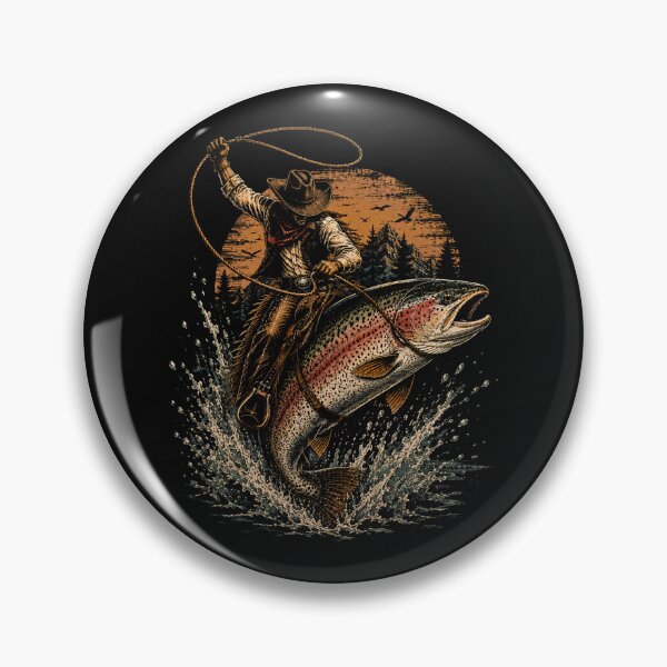 Item preview, Cowboy Riding a Giant Rainbow Trout Retro Fishing designed and sold by SOUFIANE1991.