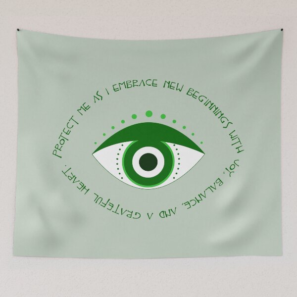 Item preview, Evil Eye Mantra for New Beginnings - Dark Green Eye designed and sold by TheThankfulTyne.