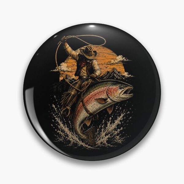 Item preview, Cowboy Riding a Giant Rainbow Trout Retro Fishing designed and sold by SOUFIANE1991.