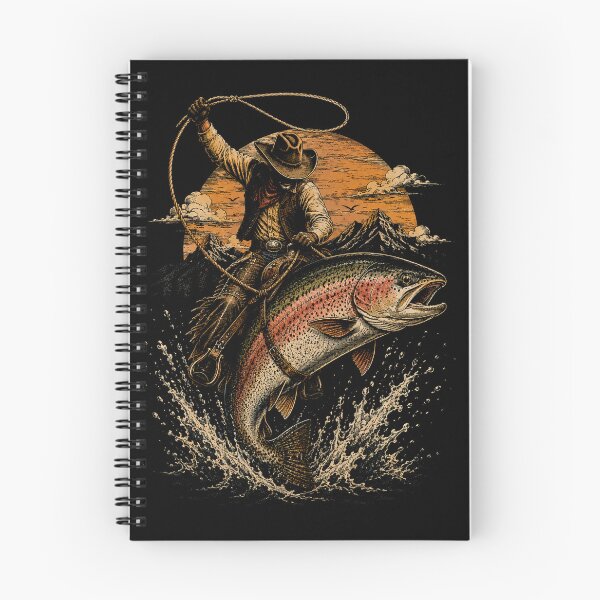 Item preview, Cowboy Riding a Giant Rainbow Trout Retro Fishing designed and sold by SOUFIANE1991.