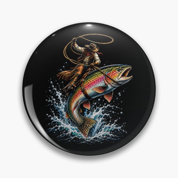 Item preview, Cowboy Riding a Giant Rainbow Trout Retro Fishing designed and sold by SOUFIANE1991.