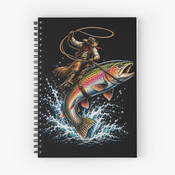 Item preview, Cowboy Riding a Giant Rainbow Trout Retro Fishing designed and sold by SOUFIANE1991.
