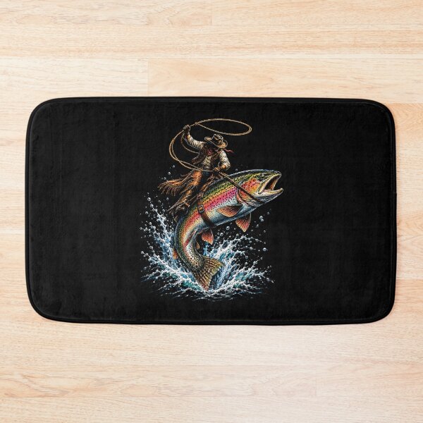 Item preview, Cowboy Riding a Giant Rainbow Trout Retro Fishing designed and sold by SOUFIANE1991.