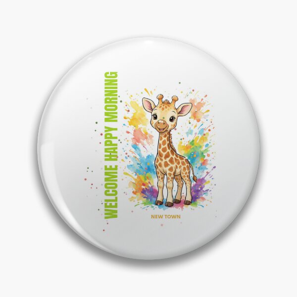 Item preview, Baby giraffe with watercolor splashes with the phrase "Welcome Happy Morning" designed and sold by DVerse Studio.