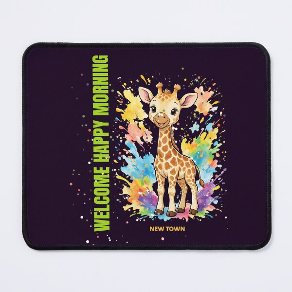 Item preview, Baby giraffe with watercolor splashes with the phrase "Welcome Happy Morning" designed and sold by DVerse Studio.