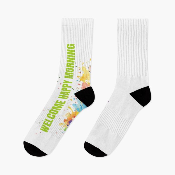 Item preview, Baby giraffe with watercolor splashes with the phrase "Welcome Happy Morning" designed and sold by DVerse Studio.