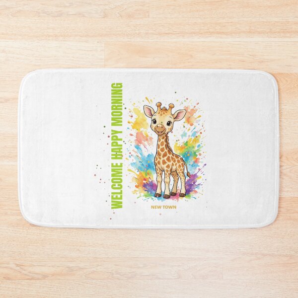 Item preview, Baby giraffe with watercolor splashes with the phrase "Welcome Happy Morning" designed and sold by DVerse Studio.
