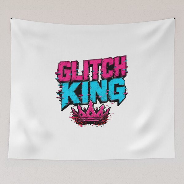 Item preview, Glitch King - Cyberpunk Neon Crown Typography designed and sold by Wear-X.