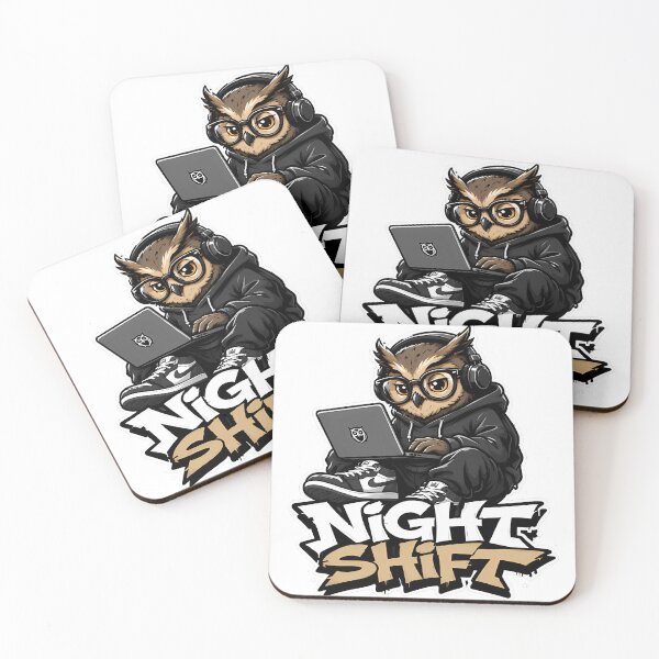 Item preview, Night Shift Owl Streetwear Cartoon Sticker – Geek Owl with Laptop & Headphones designed and sold by Aesthicer.