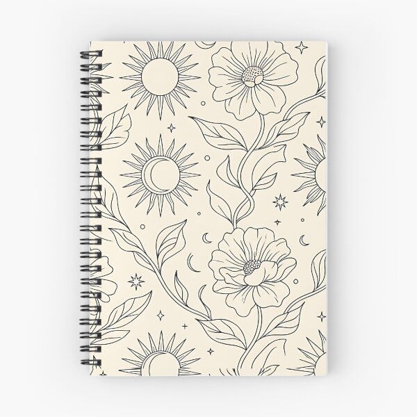 Item preview, Retro Cosmic Floral Line Art Pattern designed and sold by Thai Vibe Studio.