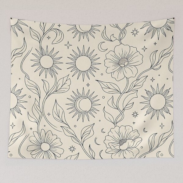 Item preview, Retro Cosmic Floral Line Art Pattern designed and sold by Thai Vibe Studio.