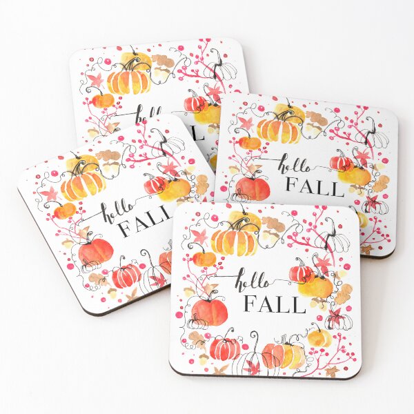 Item preview, HELLO FALL | Cozy Autumn Illustration | Fall Watercolor Pumpkins Art designed and sold by CaroEscalante.