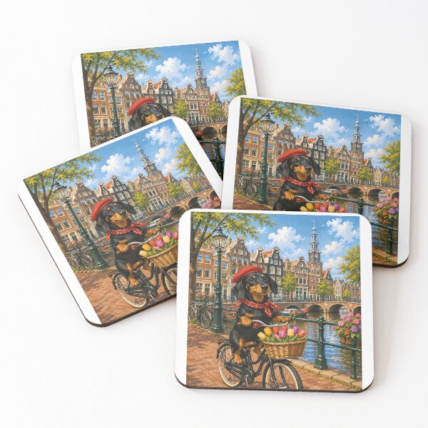 Item preview, Dachshund cycling through Amsterdam. designed and sold by Nomad-Paws.
