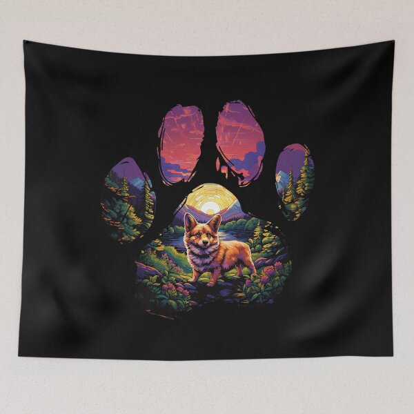 Item preview, Funny Fawn Corgi Paw Synthwave Mountain Tree Mom Dad Kids designed and sold by rafaeltto.