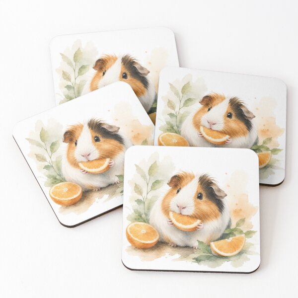 Item preview, Tricolor Guinea Pig Eating Orange designed and sold by JardinAquarel.