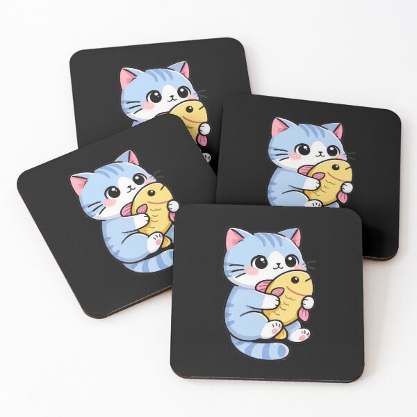 Item preview, Cute Blue Kitten Hugging a Fish | Kawaii Cat Lover T-Shirt designed and sold by Nuttajak.