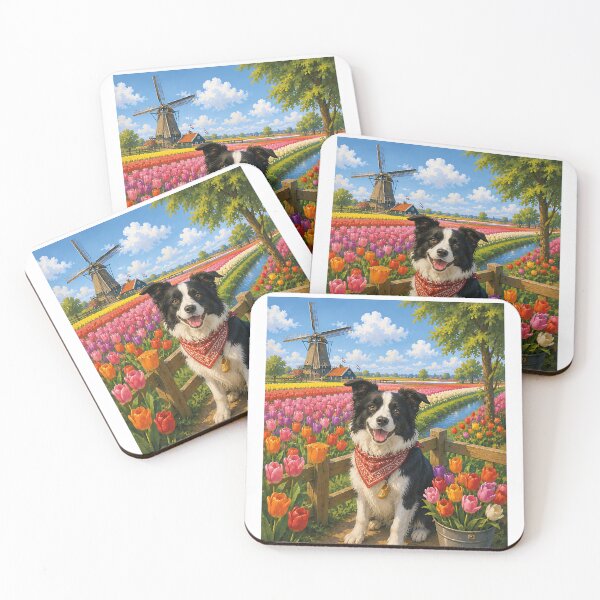 Item preview, Border Collie visiting the tulip fields designed and sold by Nomad-Paws.